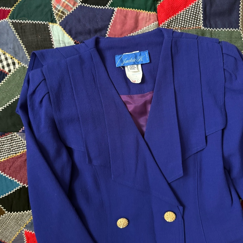 Vintage Blue Double-Breasted Pleated Dress - Picture 4 of 8